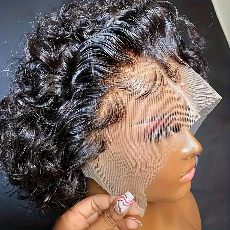 

Wholesale Cheap Pixie Curls Full Lace Frontal Wig With Baby Hair Big Lace Size 13*4 Lace Front Wig Human Hair Bob Wigs For Women