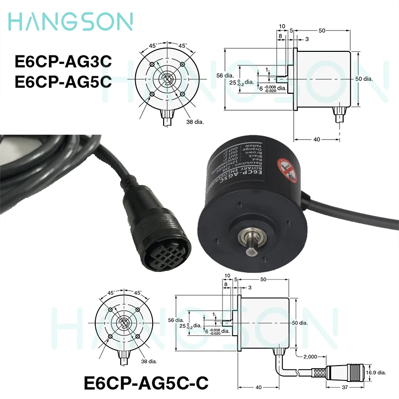 E6CP-AG3C E6CP-AG5C E6CP-AG5C-C E6CP-AG3C-C 256P/R 4096P/R Absolute Singleturn Rotary Encoder Textile Machinery Measure Angle