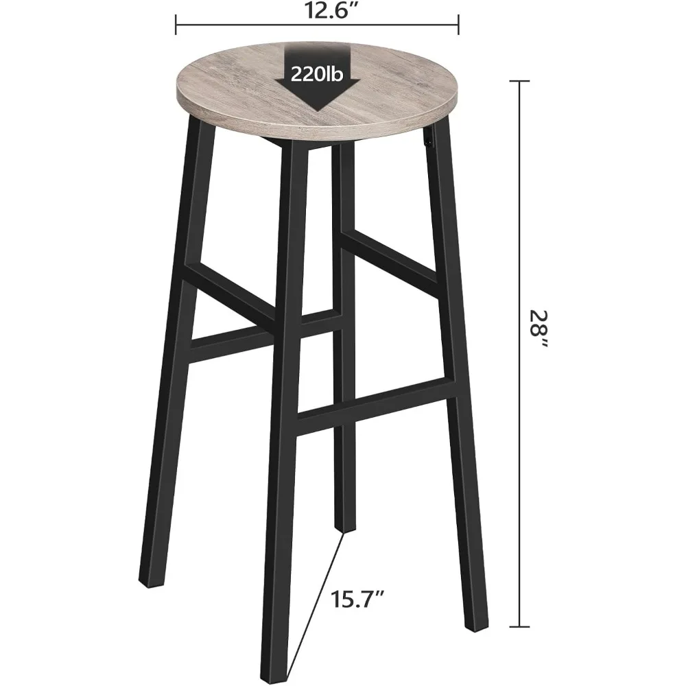 Industrial Bar Stools Set of 2 with Footrest, 28 Inch Kitchen Breakfast Chairs, Easy Assembly for Dining Room