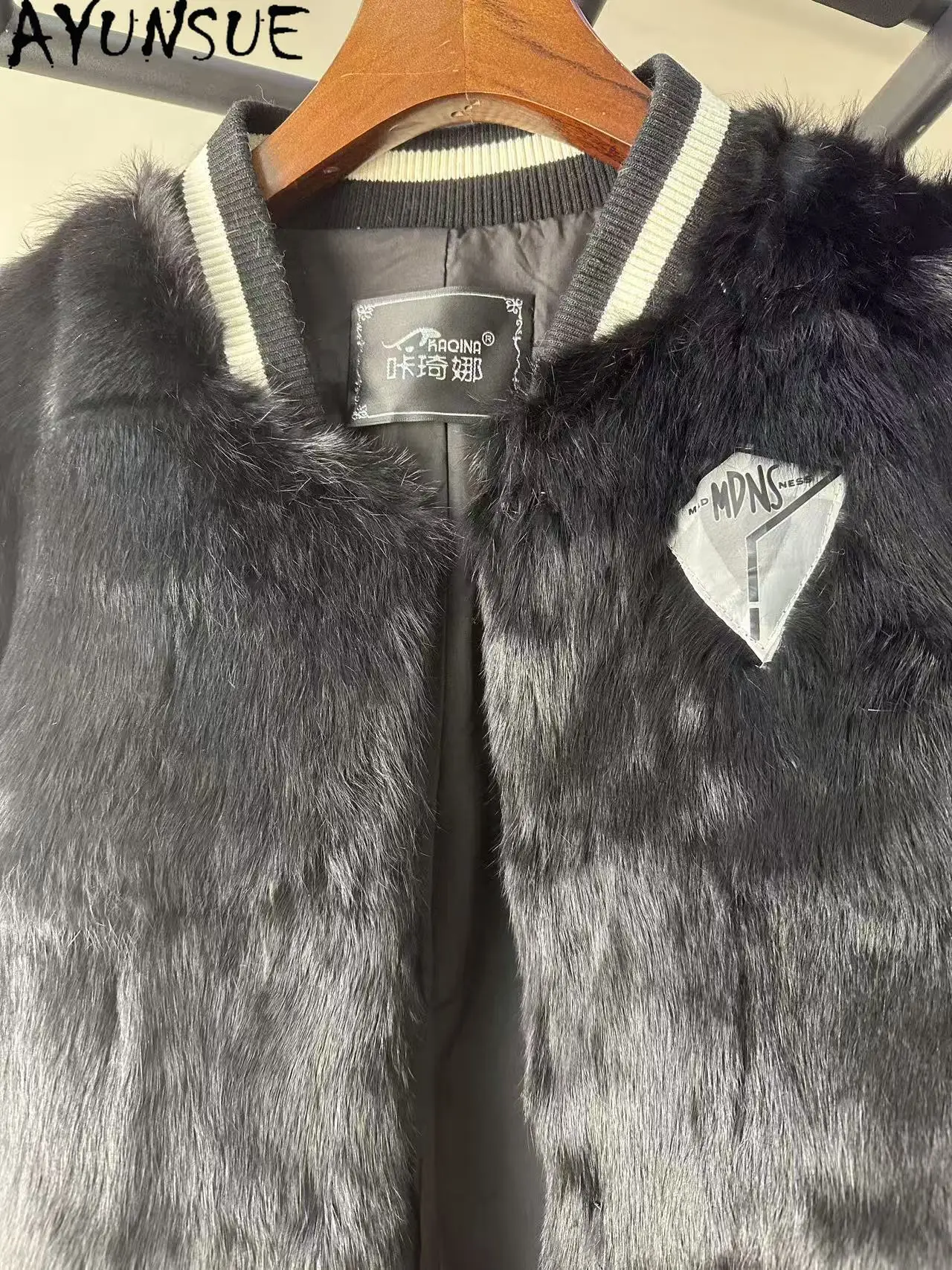 AYUNSUE سترة فرو الأرنب الحقيقي ملابس النساء الشتوية معطف متوسط الطول معاطف دافئة فريدة من نوعها تعزيز عيوب صغيرة لا استرداد لا تبادل #2
