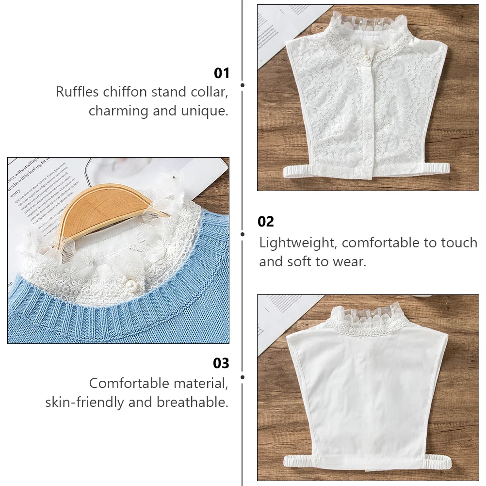 الشيفون الكشكشة St طوق انفصال كاذبة قميص التبعي المرأة الزخرفية برقبة سترة هوديي خفيفة الوزن التنفس