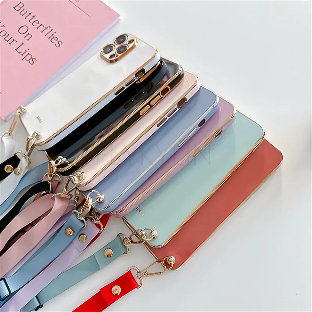 Crossbody Lanyard Luxury Plating Case For Redmi 10C 10A 12C A1 Plus Redmi Note 12 11 10 9 Pro 11S 10S Strap Cord Silicon Cover