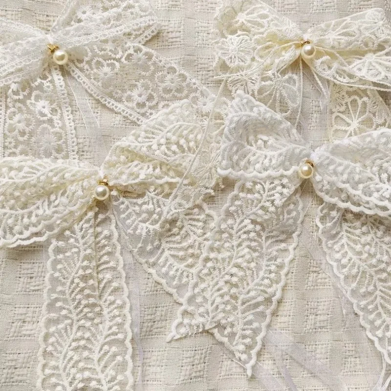 2pcs Lace Bow Curtain Ties, Light Luxury Style Creative Bow and Pearl Design, for Curtain Accessories Decor