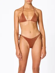 Rinabe Push Up Bikinis 2024 Halter strój kąpielowy kobiety wydruk gradientowy stroje kąpielowe seksowne stringi kostium kąpielowy sznurowane trójkątne Bikini zestaw