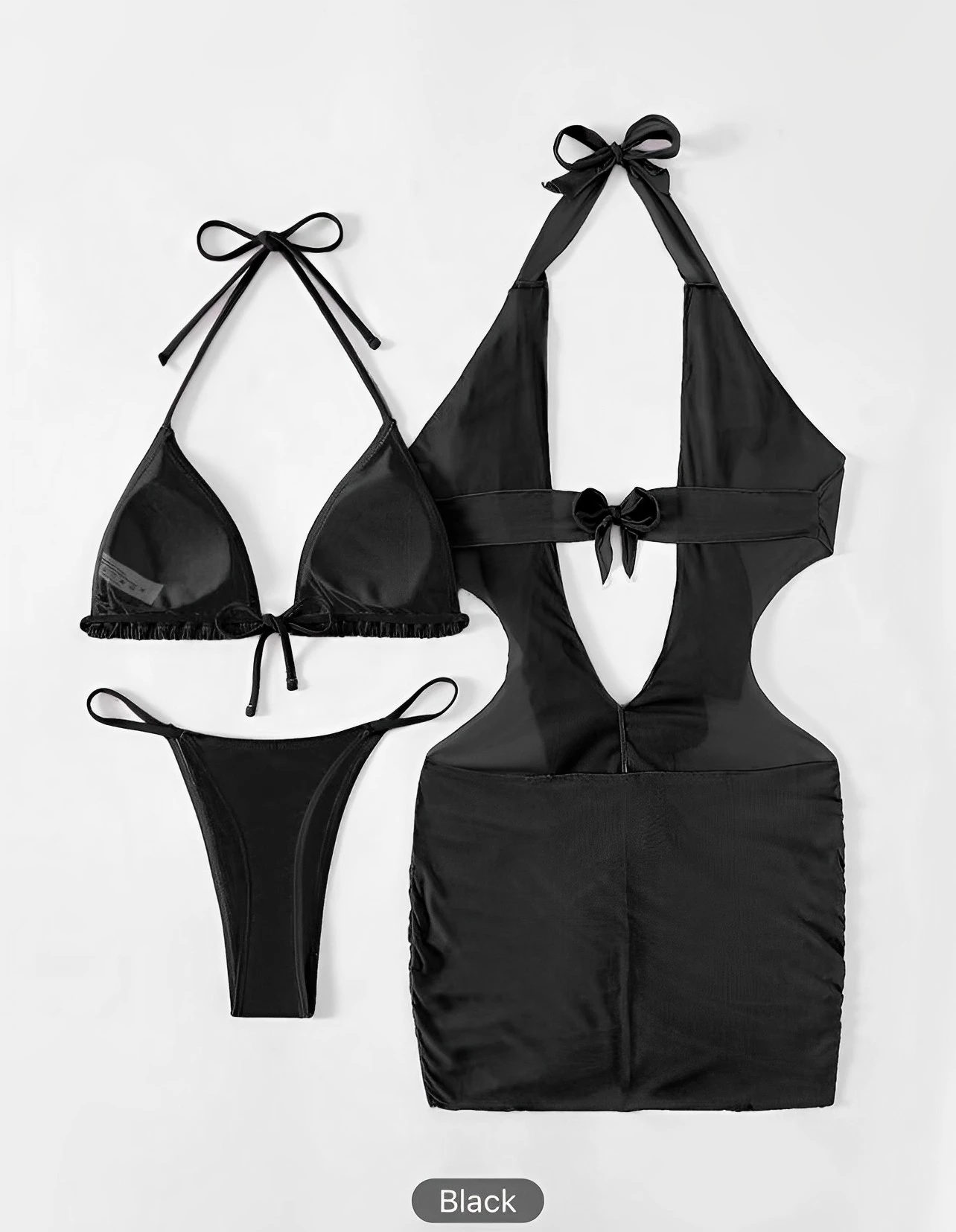 3 peças halter triângulo tanga biquíni 2025 feminino & plissado vestido de praia maiô sexy banho feminino natação terno