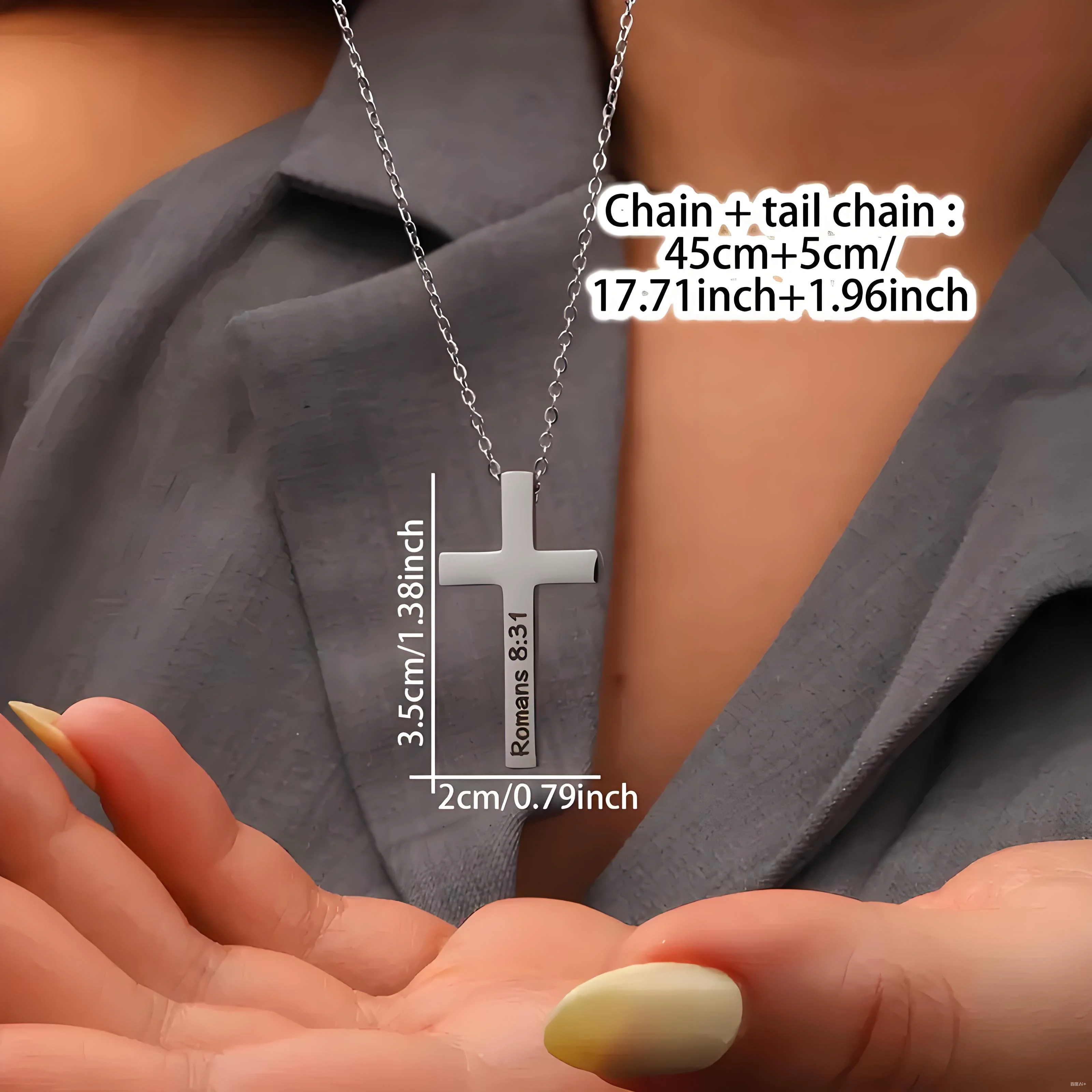 

Ожерелье с крестом с гравировкой на заказ и римскими буквами, регулируемая цепочка из нержавеющей стали 304L, индивидуальное английское имя, серебристого цвета