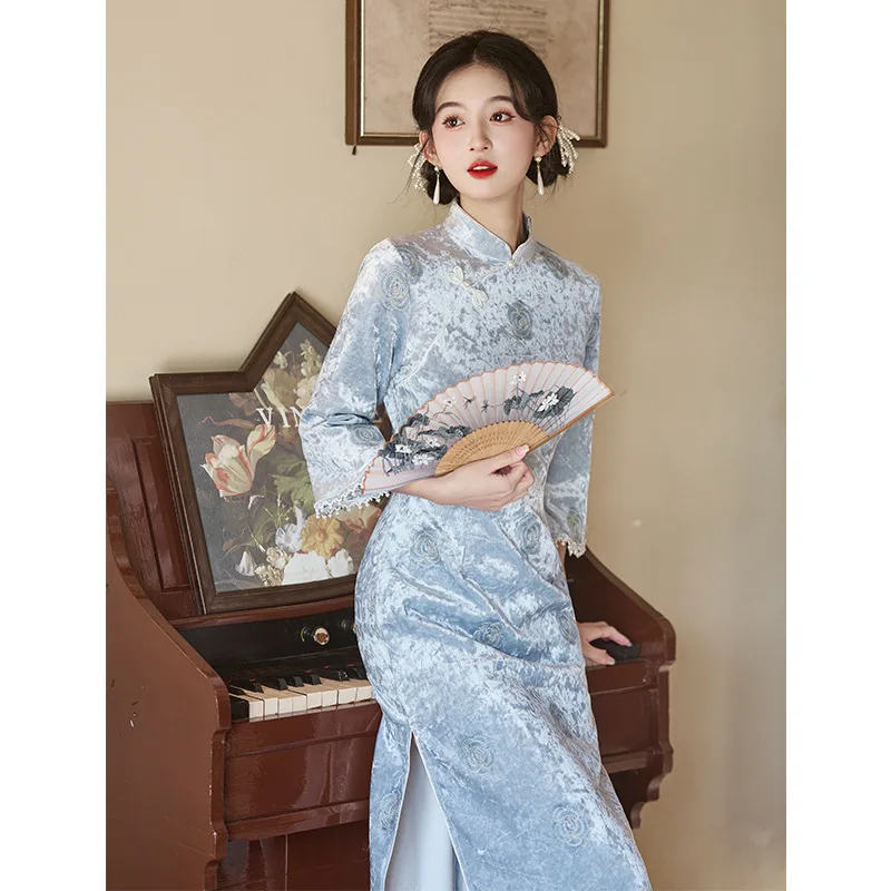 

Осеннее жаккардовое женское платье Ципао с розой, новинка 2025, высококачественное улучшение для молодых девушек, платье Cheongsam