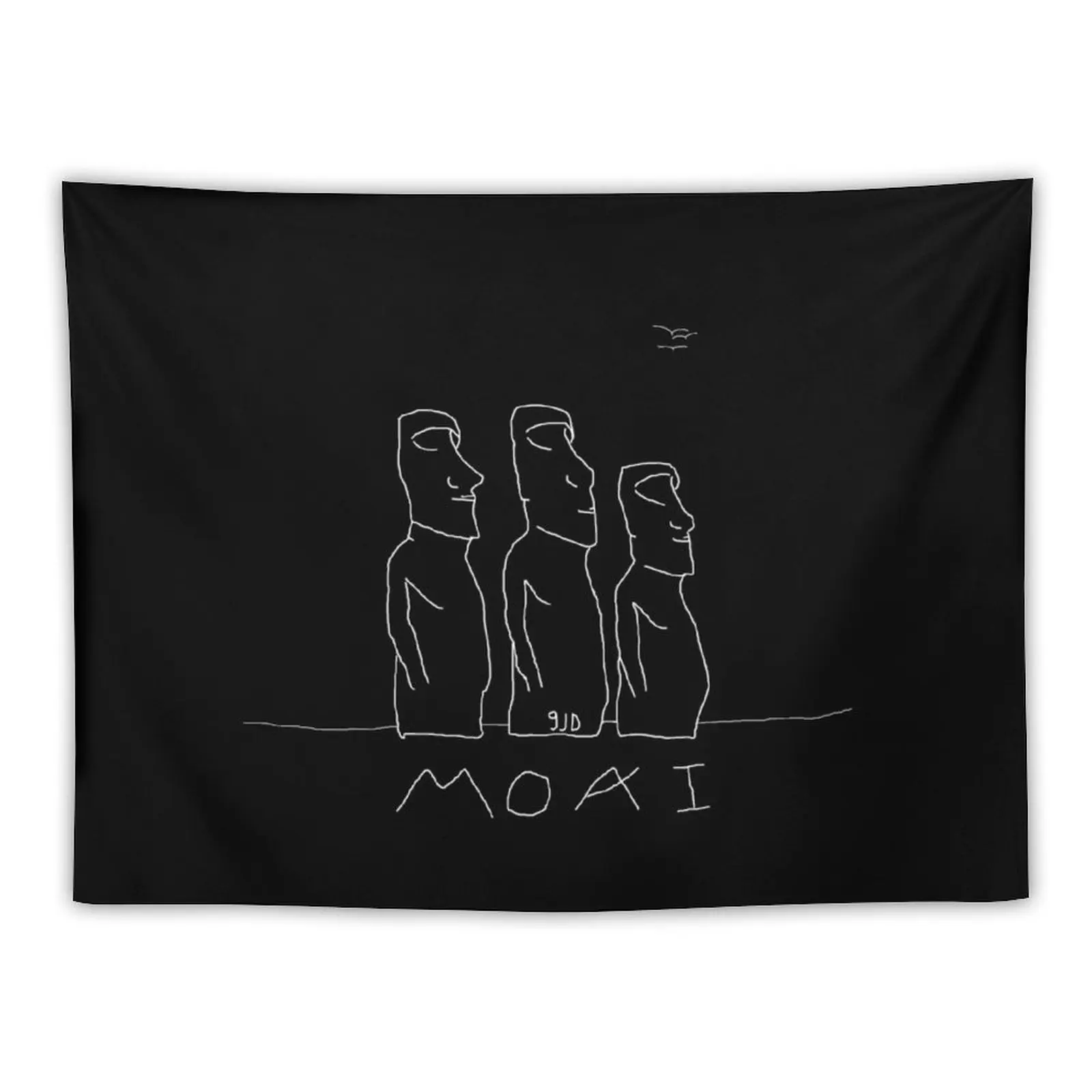 

Moais Easter Island black background by 9JD Tapestry Japanese Room Decor Wall Hanging Tapestry