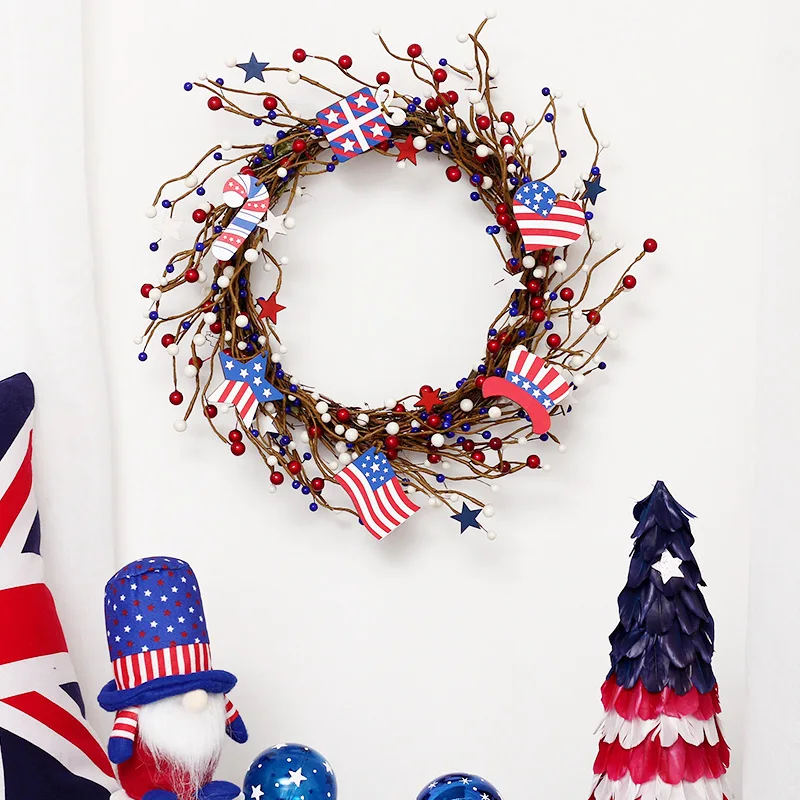 

Independence Day Decorations Wreaths National Day Family Flags Wreaths Family Party Pendant Wreath for Front Door