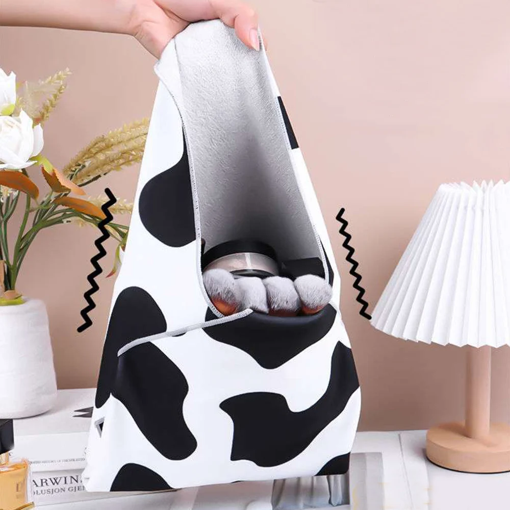 Portable Magic Self-Adhesive Cloth Makeup Bag Cow Print Open Lay Flat Cosmetic Storage Pouch Toiletry Kit Folding Cloth Multiple