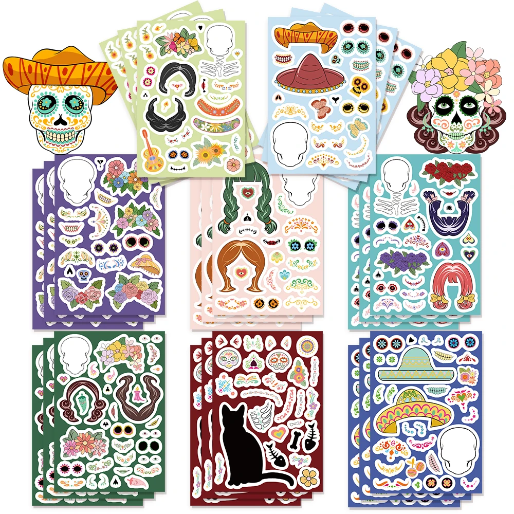 8PCS Mexico Day of the Dead Face Changing Cute Decoration Collage Graffiti DIY Manual Phone Case Laptop Waterproof Stickers