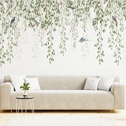 M169 Green Leaf Bird Plant Wall Sticker Kids Room Background Home Decoration Mural Living Room Wallpaper Funny Decal