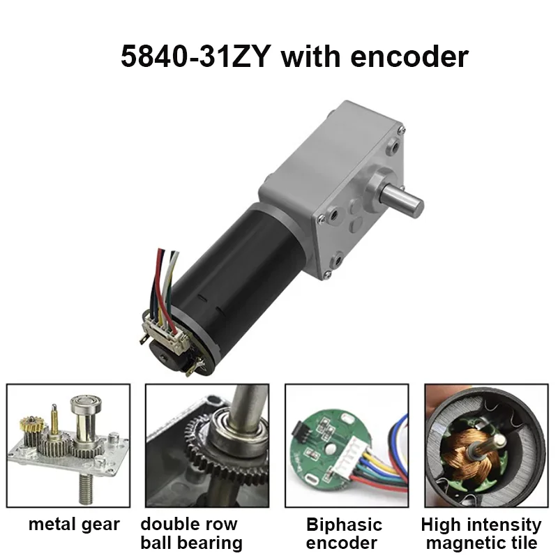 5840-31ZY High torque 12VDC 24V CW/CCW otor Worm gear motor with encoder Automatic drying racks 12RPM-470RPM 4058 Metal gears