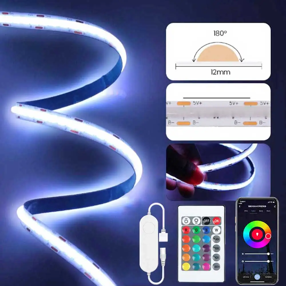 USB 5V Tuya COB LED Strip Light RGBIC WIFI Strip Lights Tape Addressable Flexible Smart APP Control Support Alexa Google Home