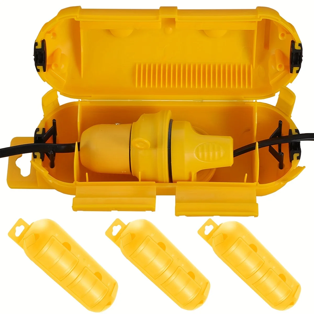 Extension yellow Cord Safety Cover with Waterproof Seal, Weatherproof Electrical Connection Box to Protect Outdoor Outlet Plug