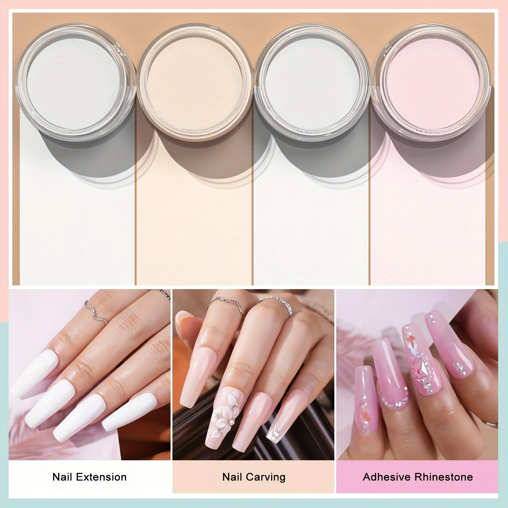 Morovan Acrylic Nail Powder Set: 4 Colors Clear Nude Pink White Acrylic Powder Colored Acrylic Nail Powder for Acrylic Nail Ext