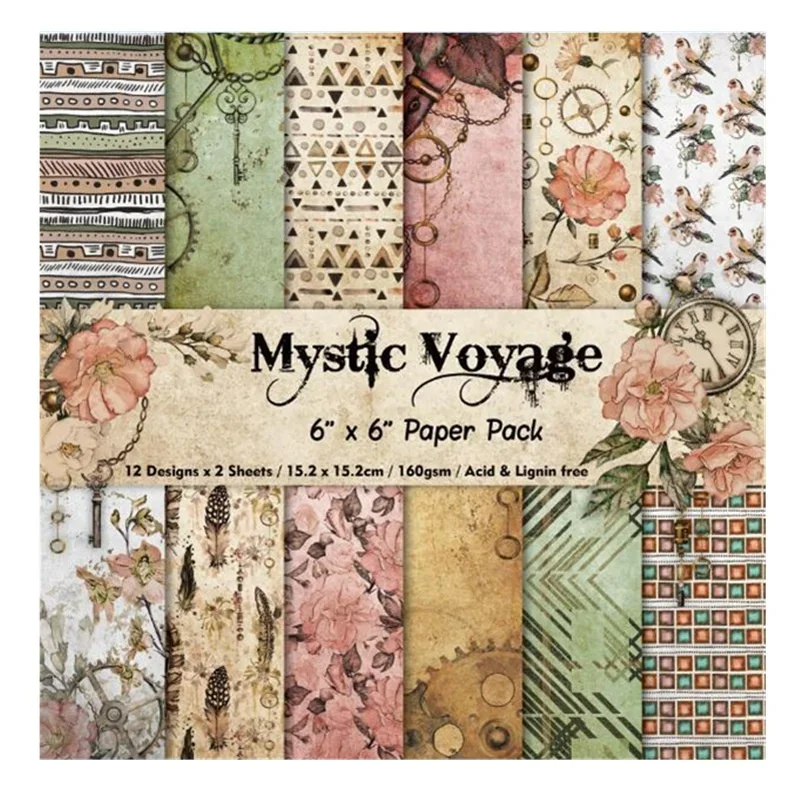 24 arkusze Mystic Voyage papier typu kraft wykrojniki Art tło Origami Scrapbooking tworzenie kartek