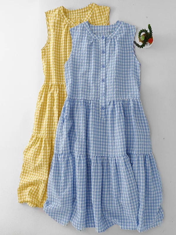 

Summer Women's Svel Dr Korean Sle High Waist A-Line Midi Skirt Plaid Holiday Casual Faion plus Size Dr