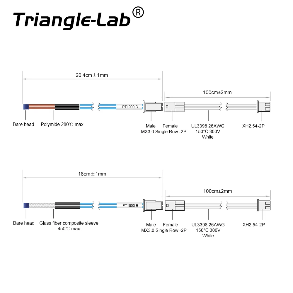 Trianglelab PT1000 Pro Bare Thermistor Cartridge high temperature 450Celsius for Rapido Hotend TCHC Kit CHC Pro TR6 TD6 HOTEND