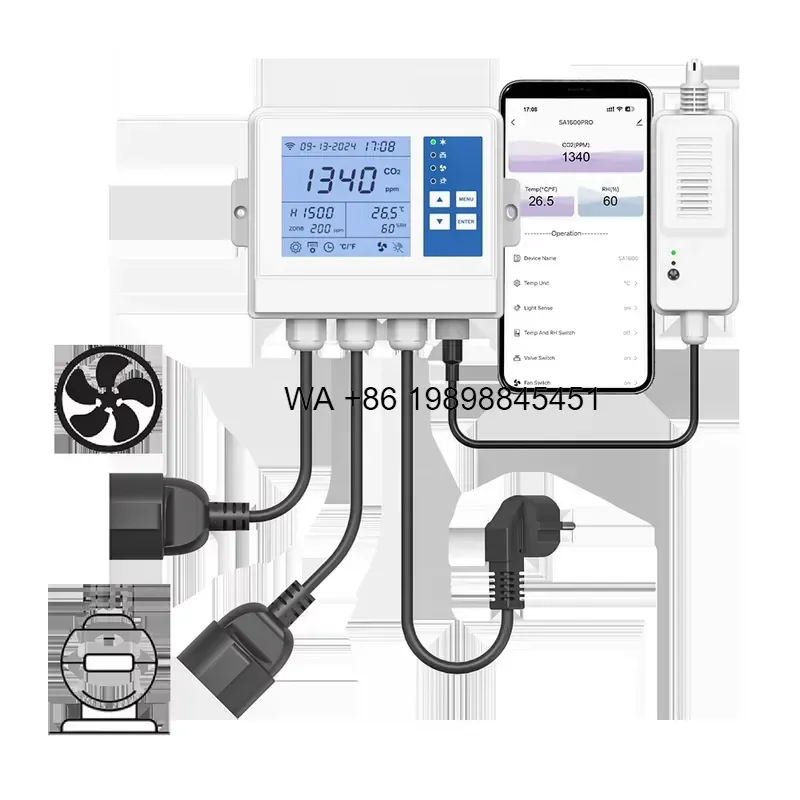 Wmwmnu Smart CO2 Controller for Grow Tent Aquarium Display Alarm Plug and Play Energy Saving SA1600PRO