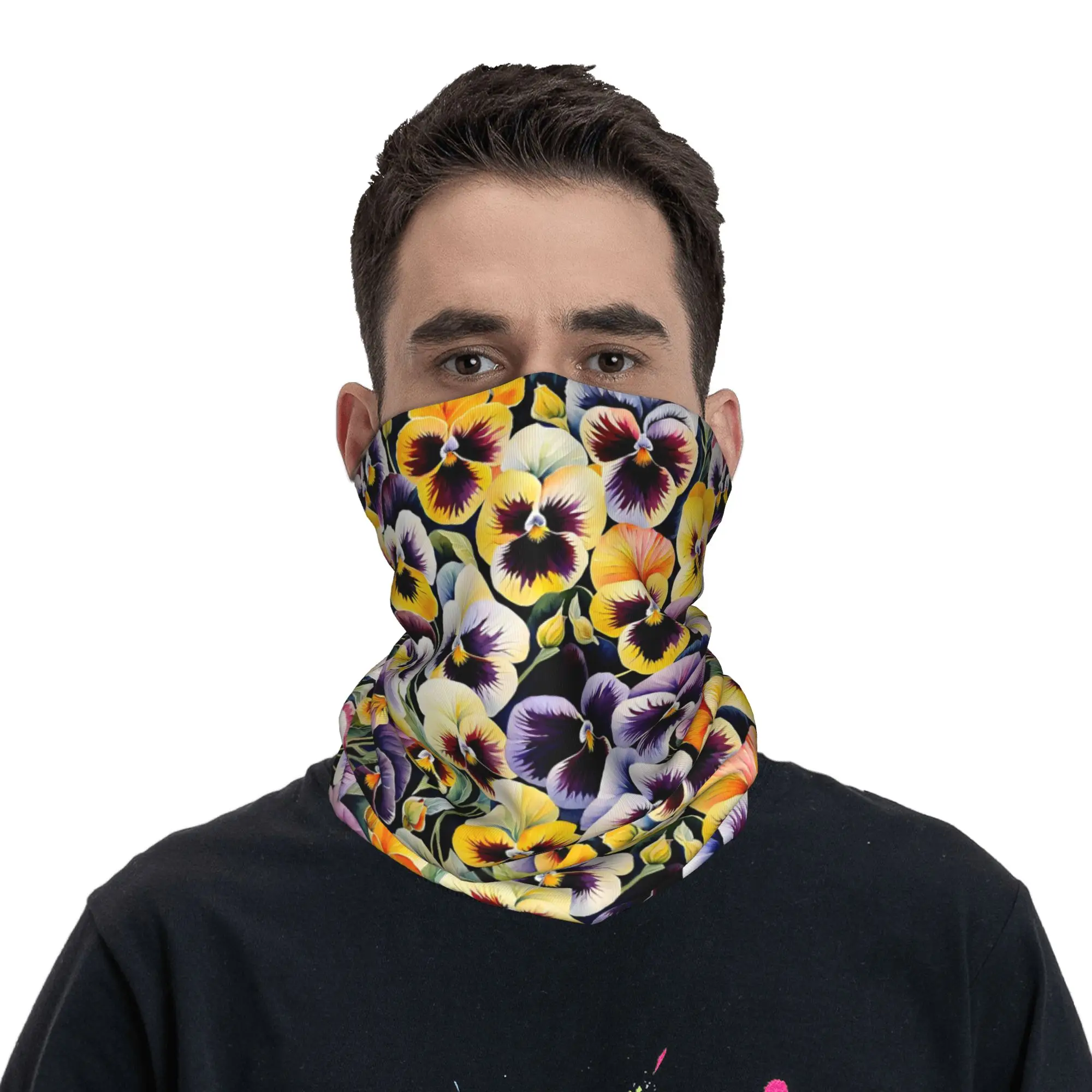 

Watercolor picture of Bronze Lilac Pansy Flowers Bandana Neck Cover Printed Face Scarf Headwear Outdoor Sports for Men Women