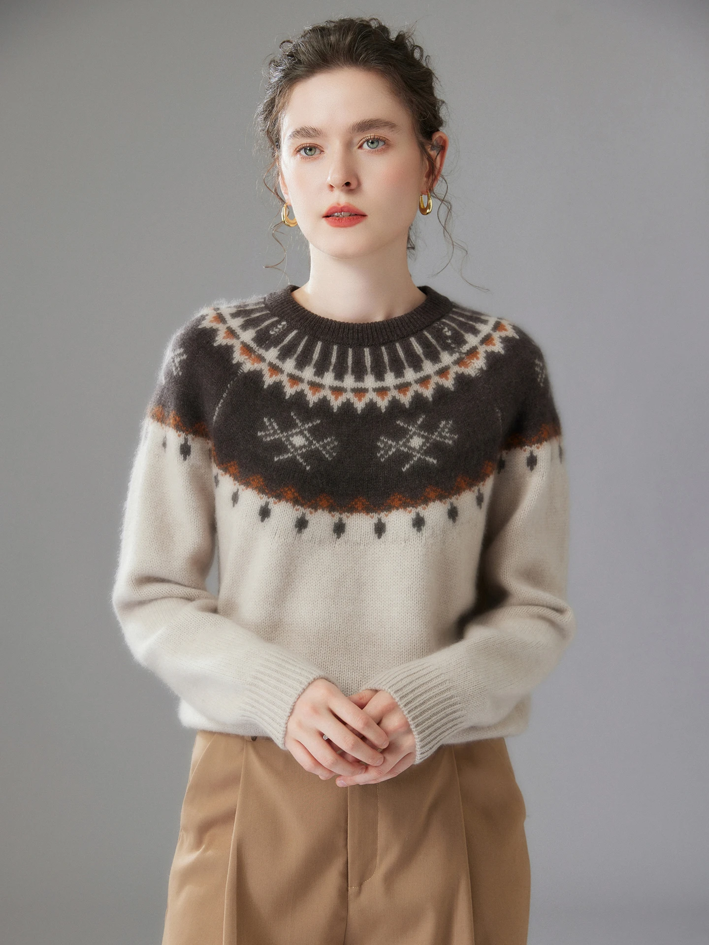 TLOML Chic Dames 100% Kasjmier Trui O-hals Vintage Jacquard Trui Herfst Winter Zacht Warm Dikker Kasjmier Truien Tops