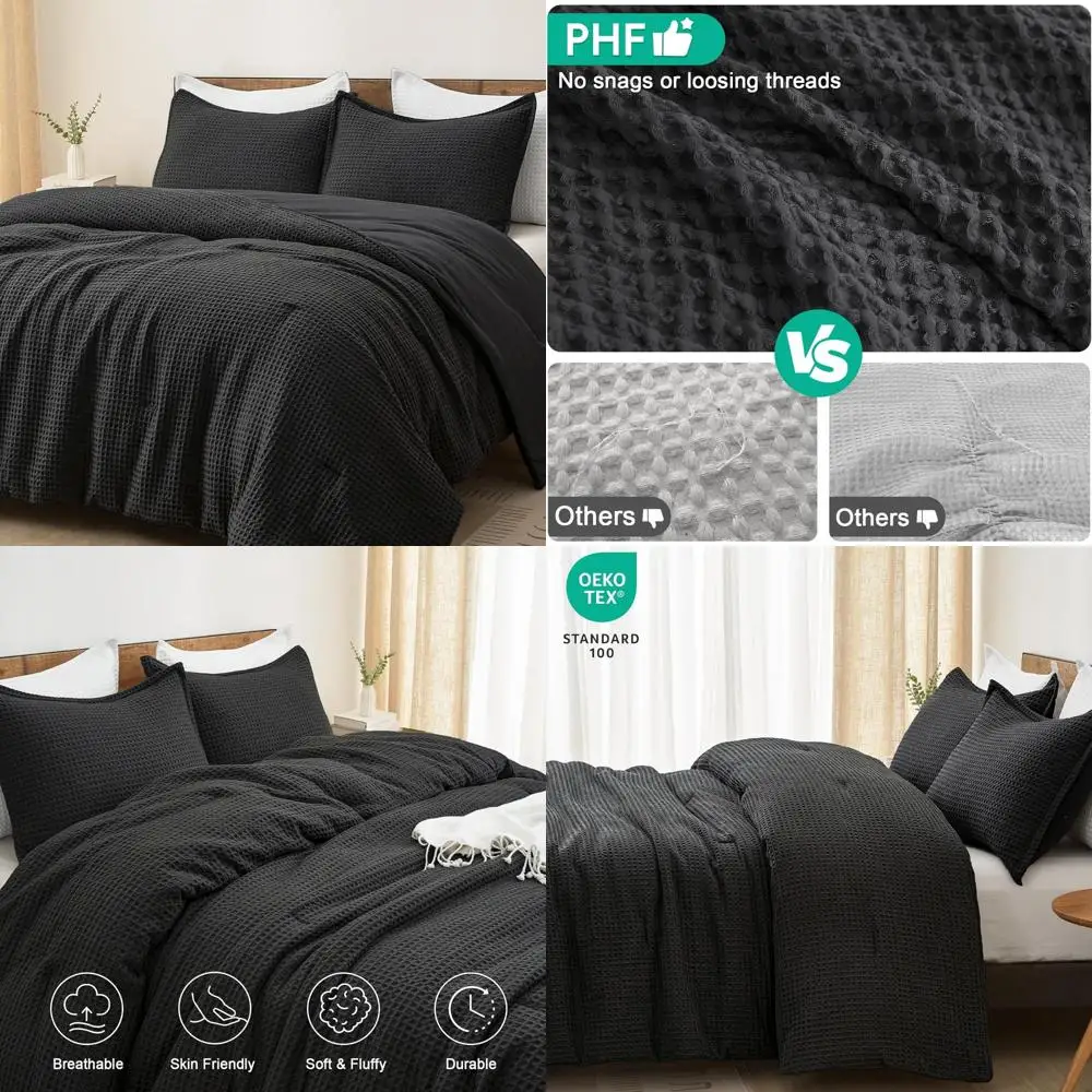 

Queen Size PHF Ultra Soft Waffle Weave Comforter Set, 3-Piece Lightweight Breathable Bedding for All Seasons, Cozy and Comfortab