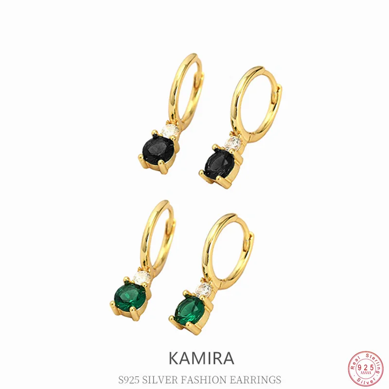 

KAMIRA настоящие серьги-кольца из стерлингового серебра 925 пробы, роскошные темпераментные серьги-кольца с зеленым цирконом для женщин, модные ювелирные аксессуары для банкета