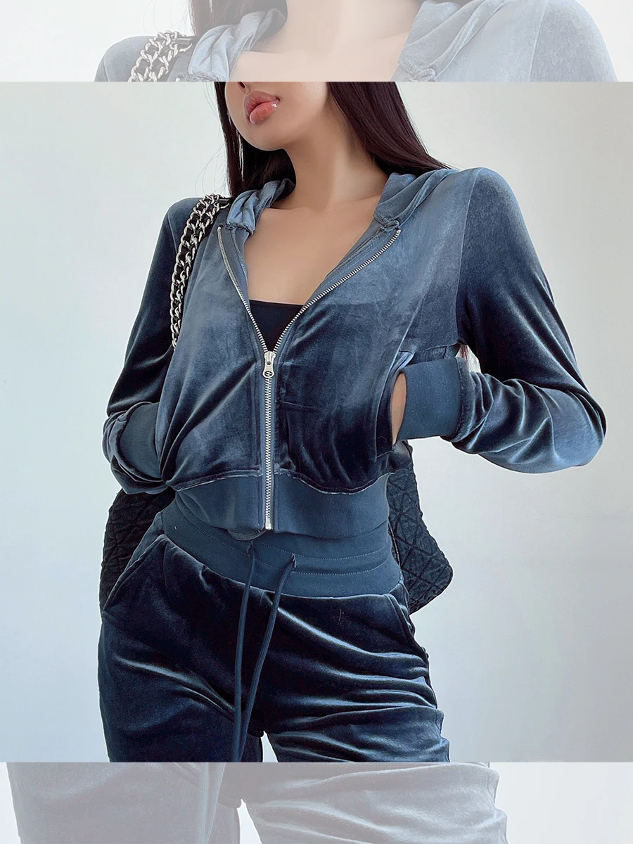 Liviahome American Sle Spicy Girl Velvet Leisure Sports Set Dames Herfst Winter Nieuwe lange broek Tweedelige set Faionable