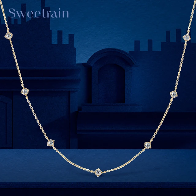 Sweetrain 3mm Moissanite diamentowe naszyjniki dla kobiet Dainty 18k pozłacane/925 srebro łańcuszek na szyję kobieta modna biżuteria
