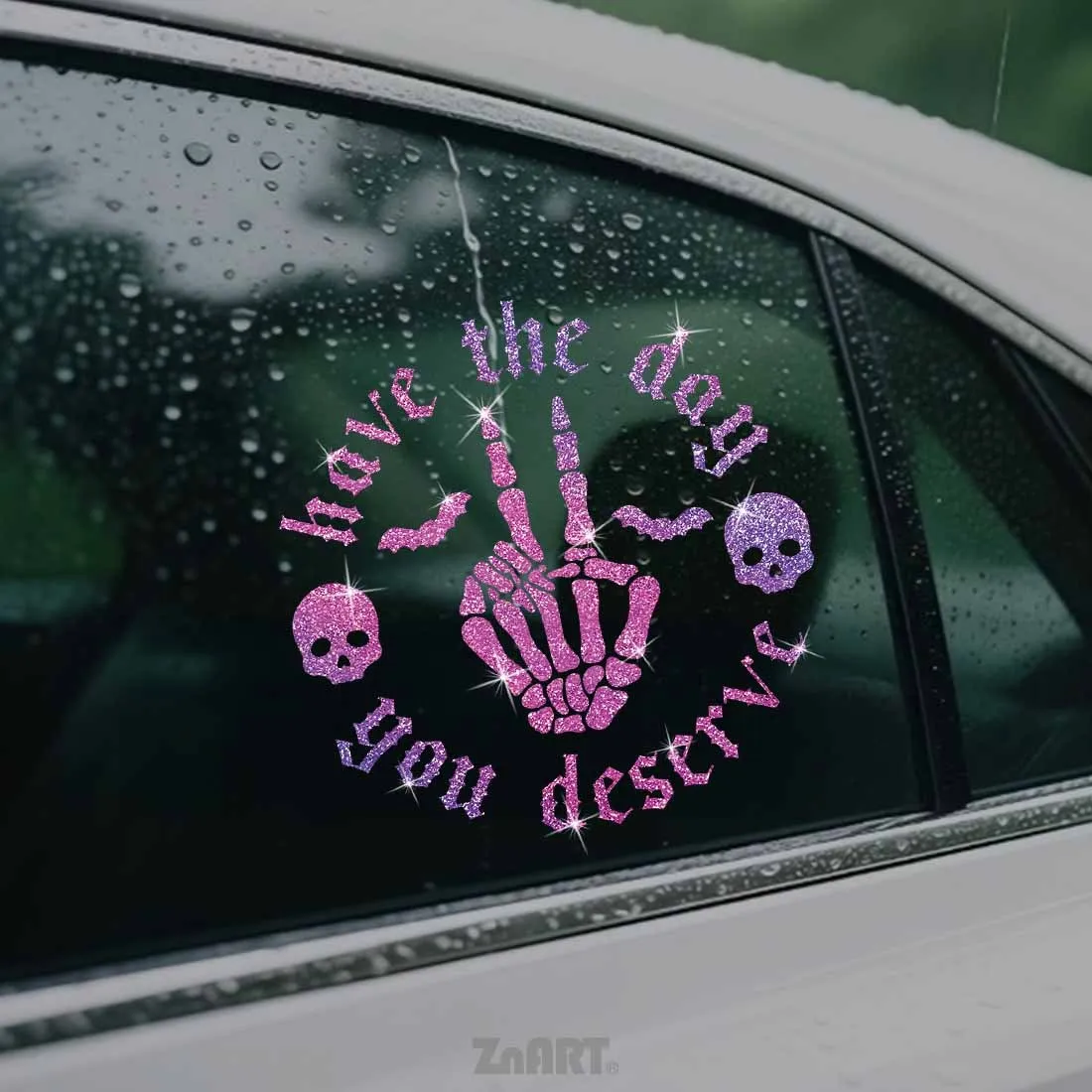 Glitter Skeleton Middle Finger Vinyl Stickers Removable No Residue Scratch Cover Decals For Car Truck Motorcycle Laptop Window