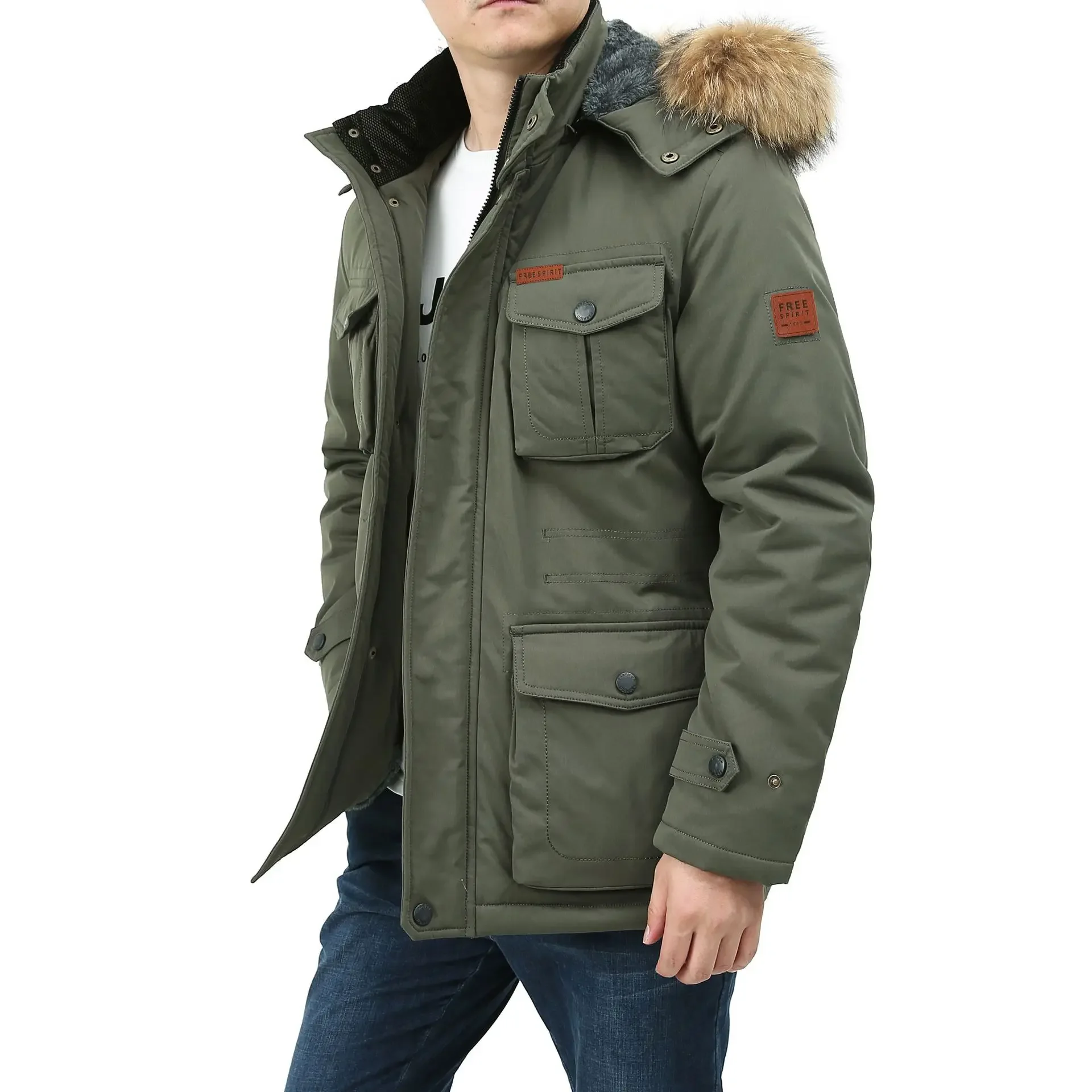 Military Cargo Coat Fur Collar Winter Warm Parkas Casual Cotton Padded Jacket Mens Thick Man Jacket Male Multi-Pocket Men Parka