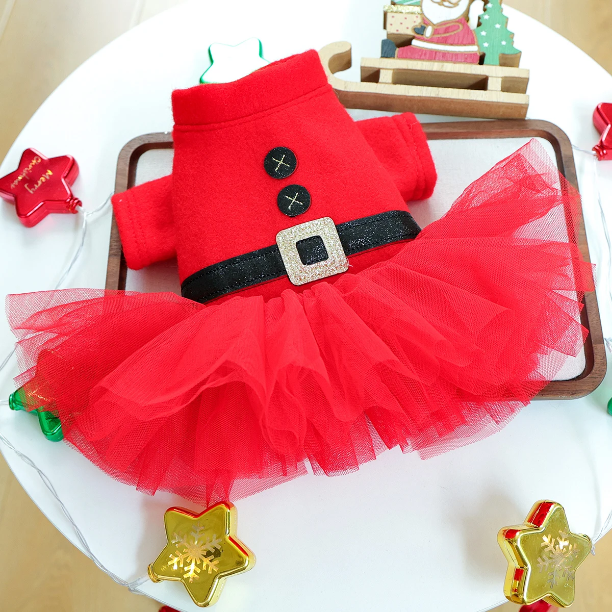 猫犬ペット服かわいい赤いクリスマス新年ドレス秋と冬のプリンセススタイルふわふわガーゼドレス