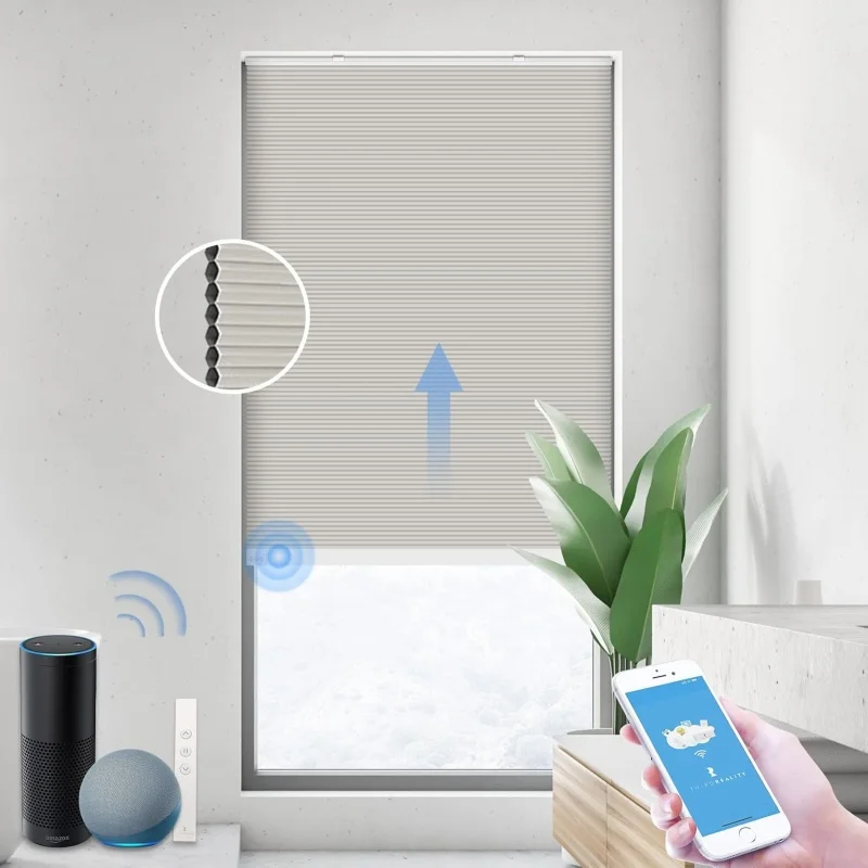 Factory Directly Sale Thermal Insulation 100% Blackout Fabric Alexa Google Control Electric Honeycomb Cellular Blind For Windows