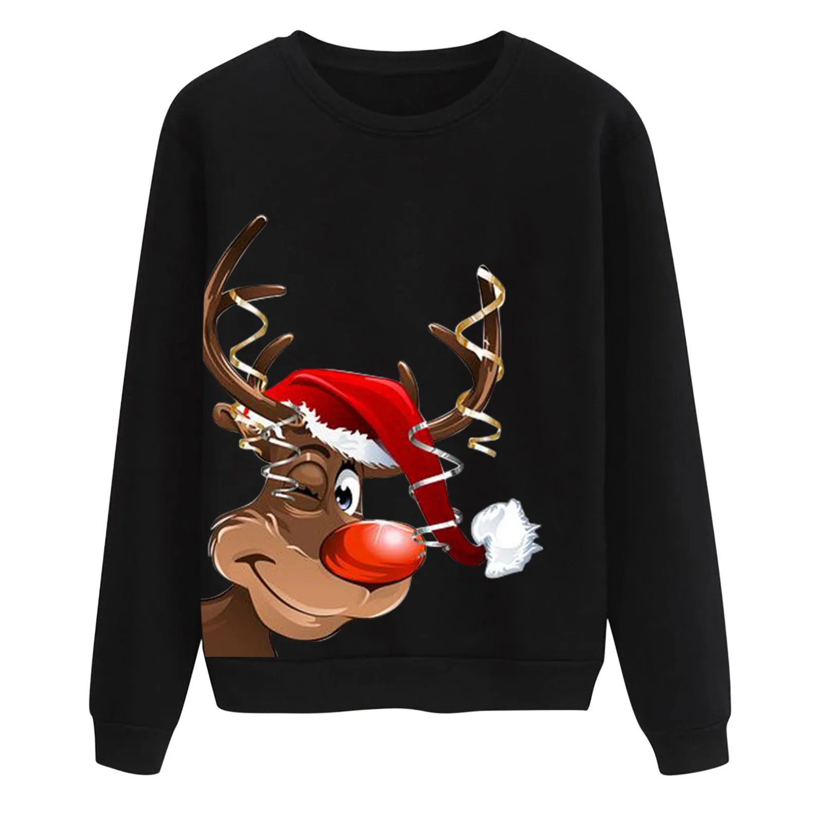 Cartoon Deer Printed Xmas Women Hoodies Christmas Long Sleeve Sweatshirt Loose Fit Hoodies Pullover Oversize Workout Sweatshirts