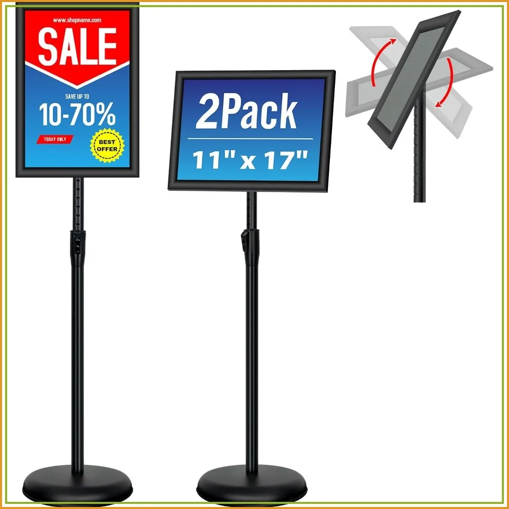 

Adjustable Sign Holder Stand - 2Pack 11x17 Inch Pedestal Poster Stand, Heavy Duty Floor Standing Aluminum Snap Open Frame for Church Business Store