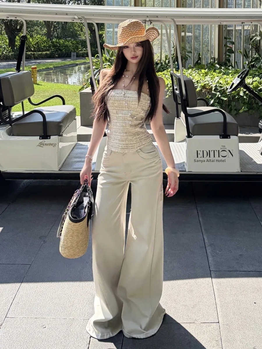 

Low Waist Spicy Denim Top And Vest Two Piece Set Chic Design Summer New Arrivals for Fashionable Women Cotton Anti-Wrinkle