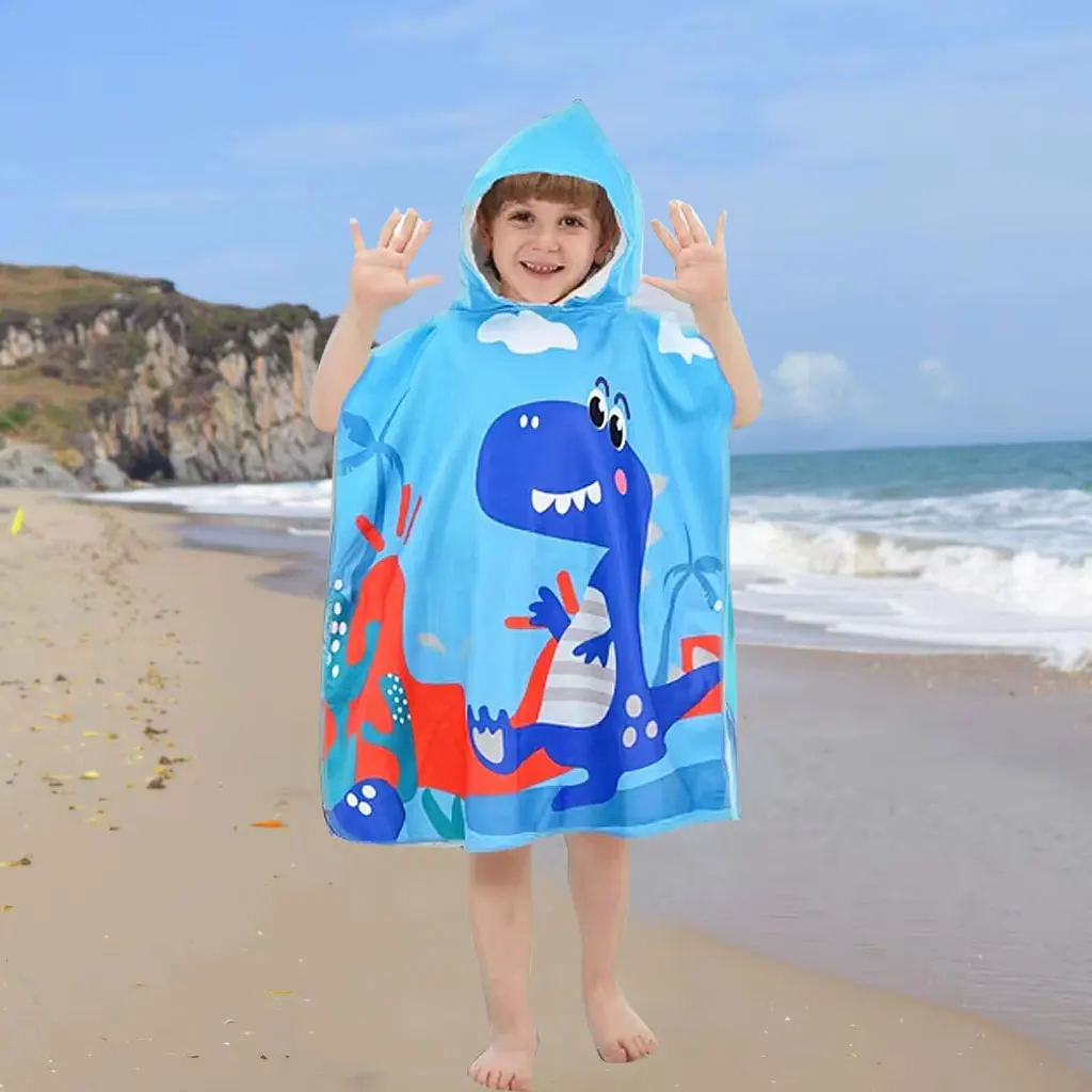 

Быстросохнущий детский халат из микрофибры, полотенце, поглощающий воду пляжный детский халат, Пляжная ветровка, единорог