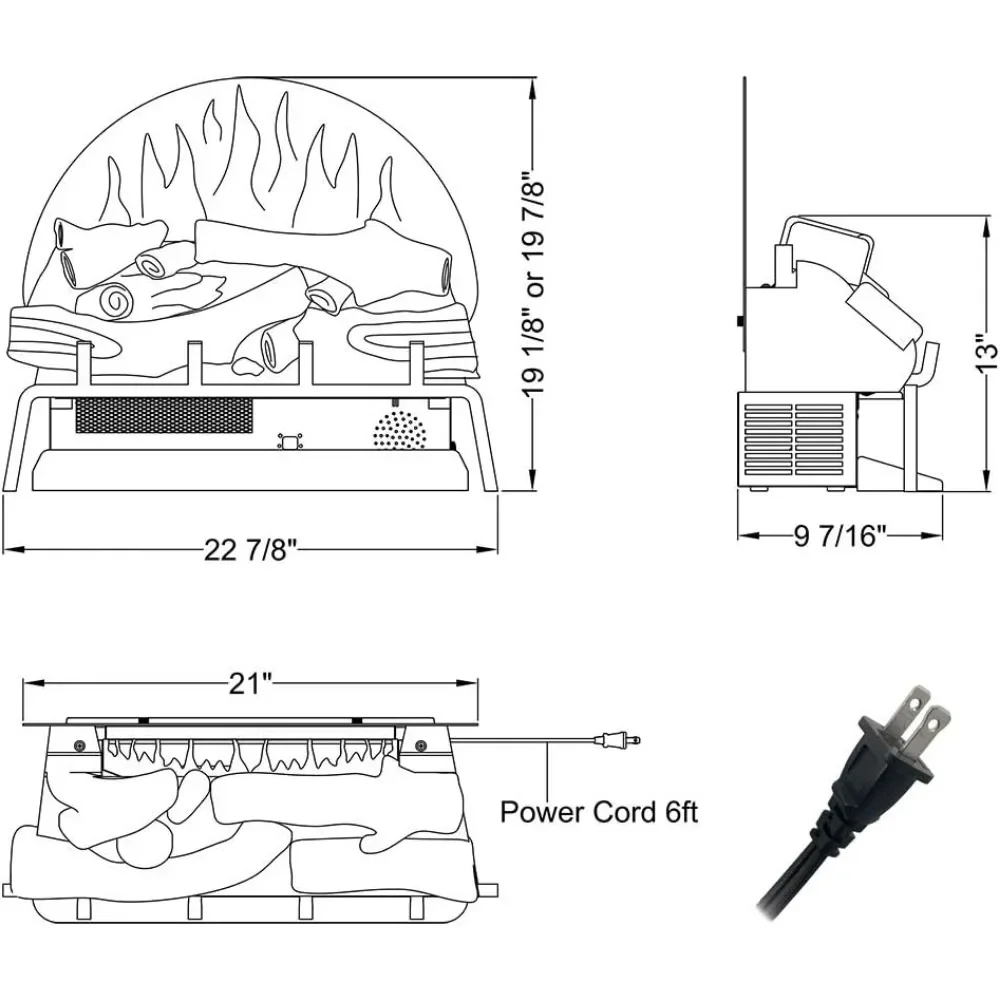 LegendFlame Juego de troncos para chimenea eléctrica independiente de 23 pulgadas de ancho (EF290), inserto para chimenea, calentador de 750 W/1500 W, sonido craquelado, control remoto