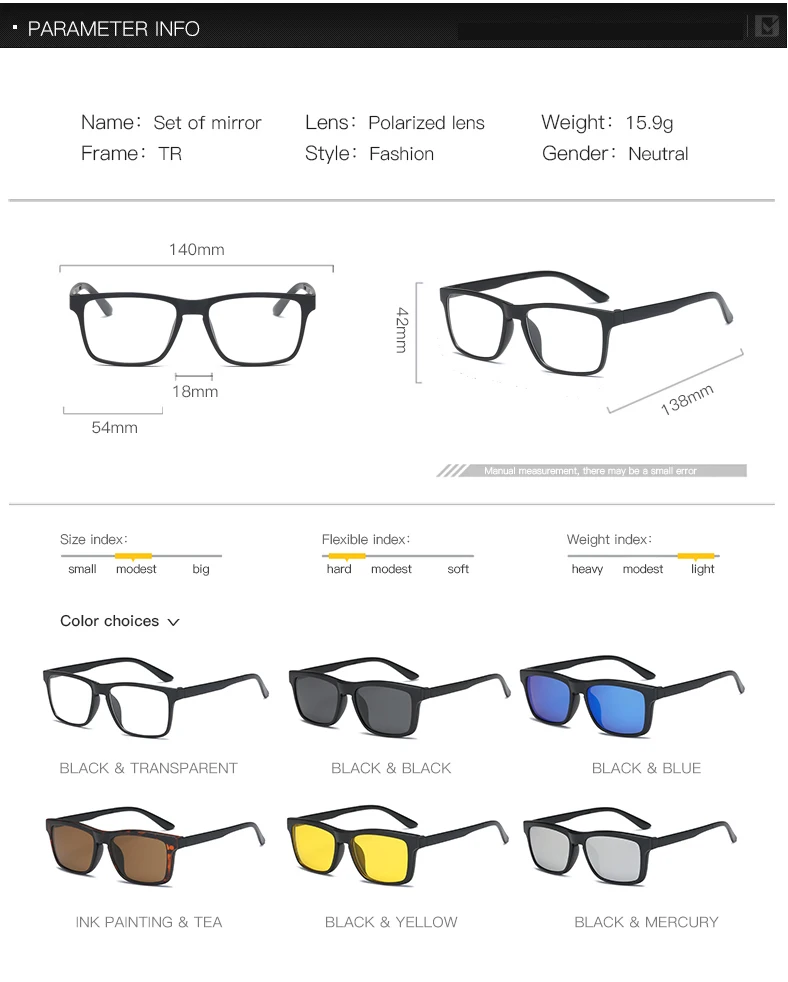 Magnetische Sonnenbrille für Männer und Frauen Clip-On-Brille Quadratische Optische Korrekturbrille für Kurzsichtigkeit Herren Outdoor-Angelbrille UV400-Schutz – Detail 5