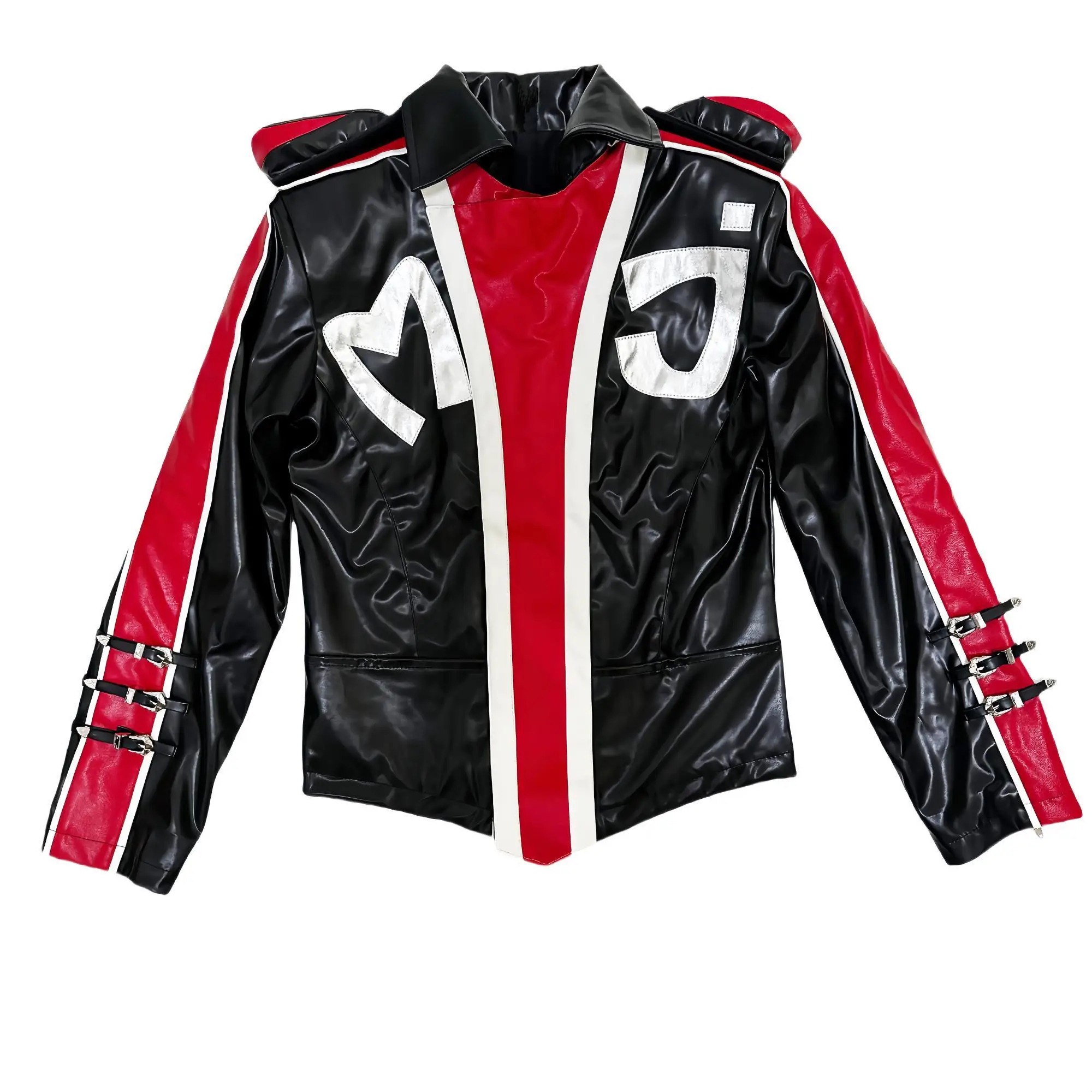 

Rare Classic MJ MICHAEL JACKSON Costume Black Military Gorgeous Leather Clothing Cool Motor Jacket