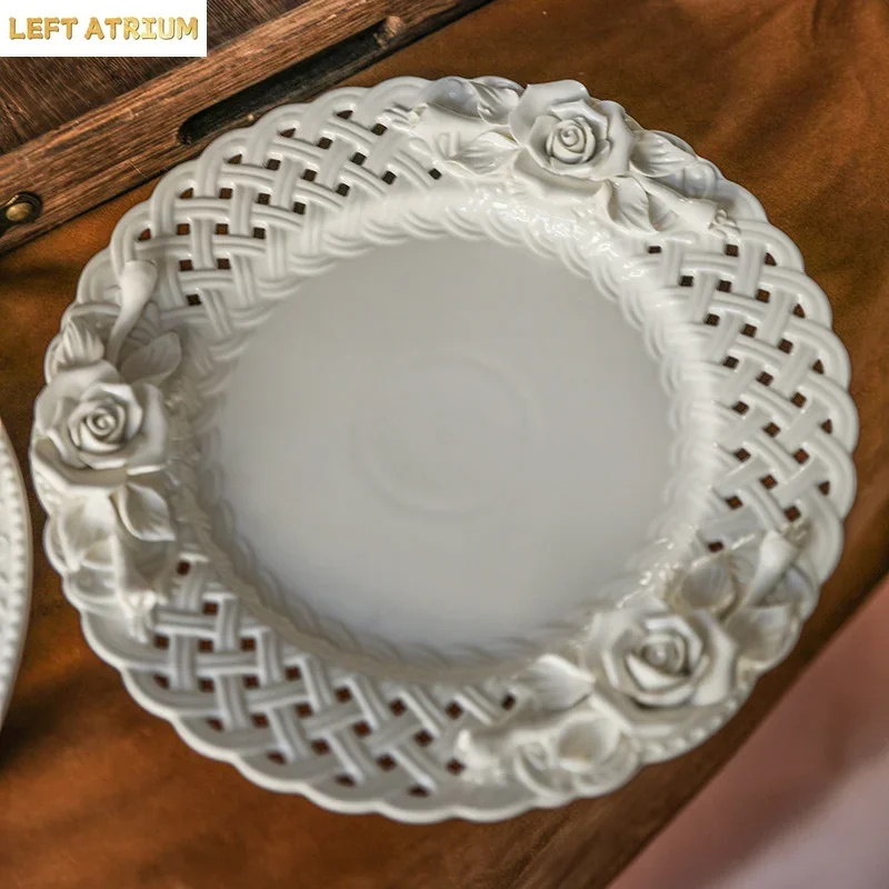 Relief Floral Ceramic Plate Dessert Plate High Footed Cake Plate Cake Stand Dessert Display Stand Molecular Cuisine Tableware