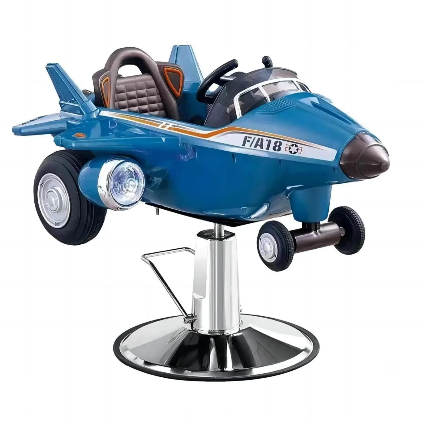 Adjustable height children's barber chair toy, hydraulic rotating metal stylist seat for pretend play barber salon set