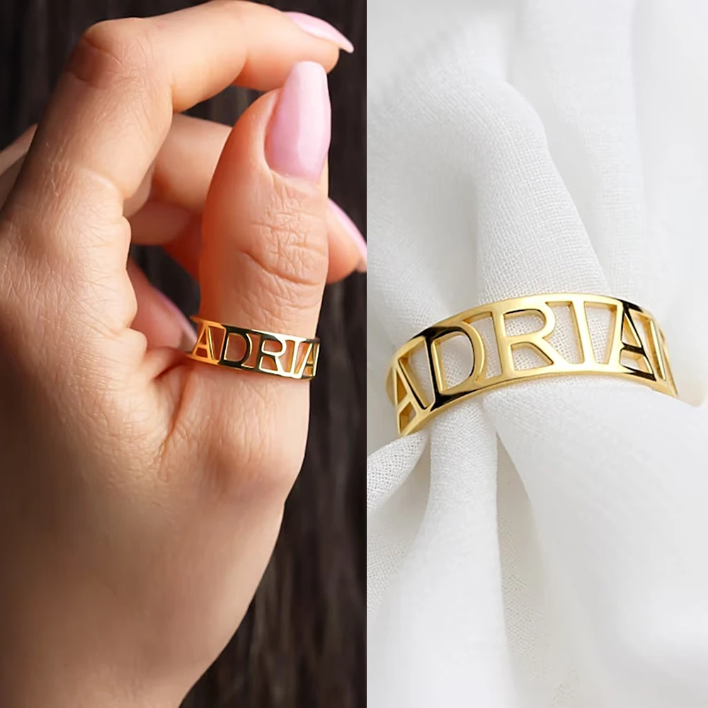 Anillo de grabado personalizado con letras para mujer y hombre, joyería de acero inoxidable para compromiso y boda, regalo