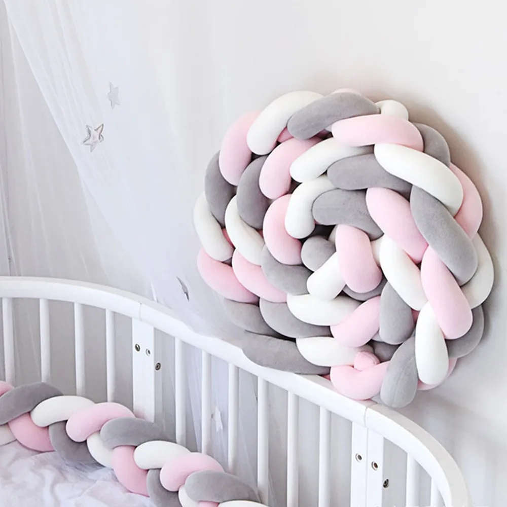 

Decorative Handmade Cot Bumper Soft Plush Breathable Braided Pillow Washable Skin-friendly Knotted Cushion Baby Bed