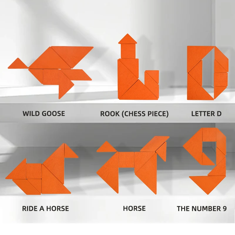 Houten Tangram-puzzel met controlekaarten Creatief spel voor kinderen Vroeg educatief speelgoed Hand-oogcoördinatie
