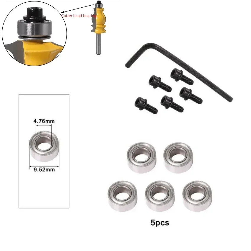 

Inner 4.76 Outer 9.52mm Steel Router Bit Bearing Kit For Milling Head Holder Woodworking Electrical Tool Accessories