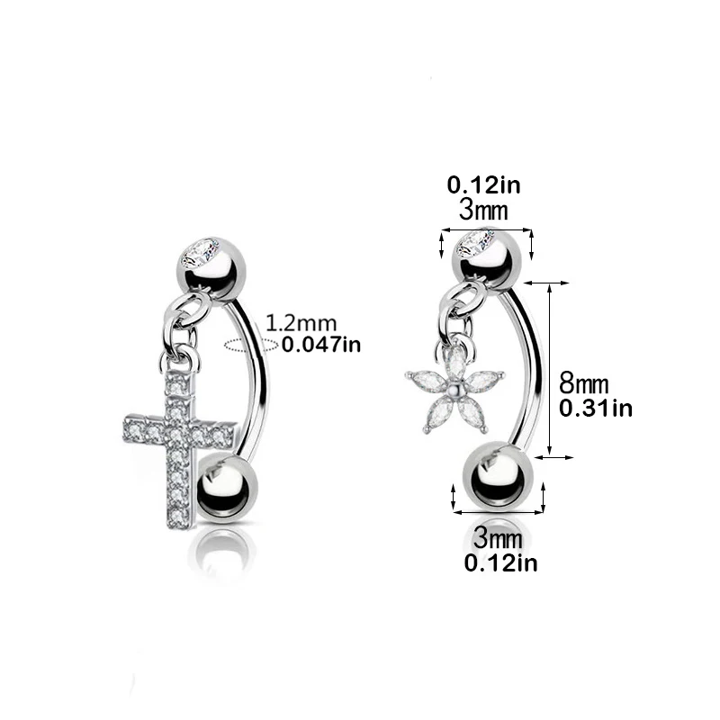 Zircon Eyebrow Piercing Stud with Curved Barbell