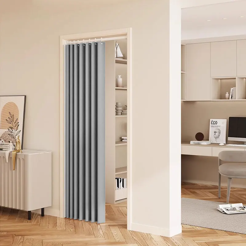 Folding Pleated Movable Door Curtain, Thickened Accordion Divider Curtain, AC Energy Saving Thermal Cover