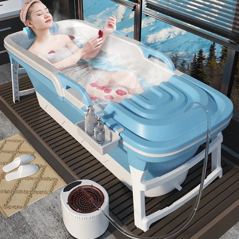 

Adult Thicken Plastic Bathroom Tub Simple Foldable Bathtubs Spa Bath Barrel Freestanding Ice Bath Portable Adults Mobile Bathtub